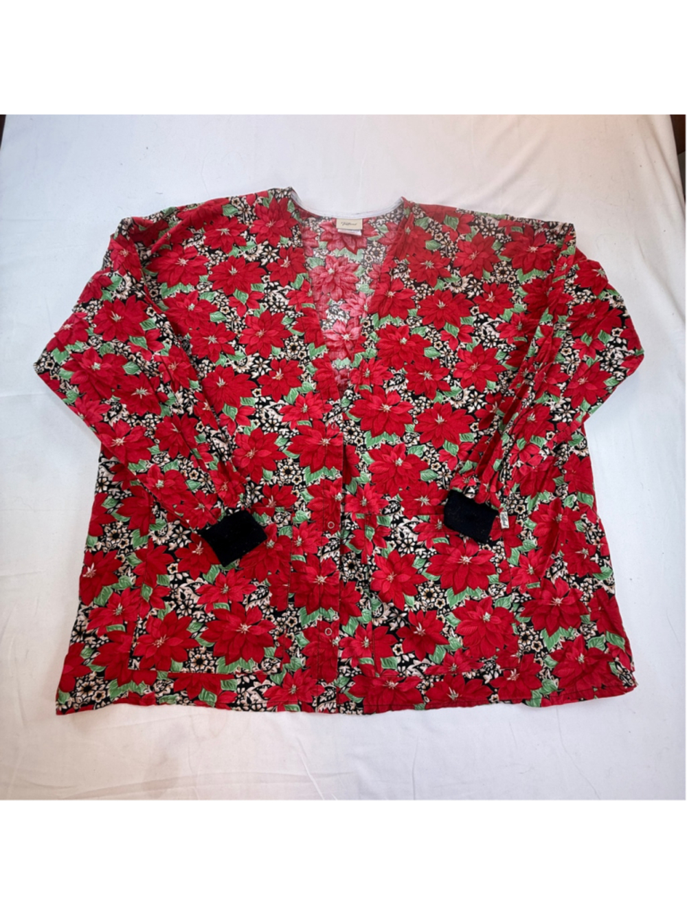 Tafford Christmas Poinsettia Scrub Jacket 3X Holiday Snap Front Nurse Medical Un